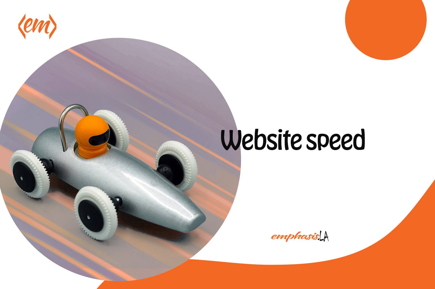 a toy car in foreground, blurred background gives appearance of going fast. Text reads "Website Speed"